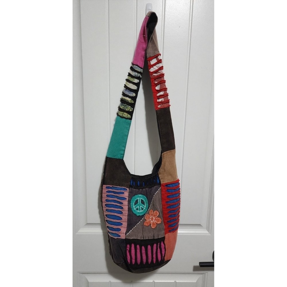 Womens boho hippie bag purse wide strap hobo patchwork NWOT